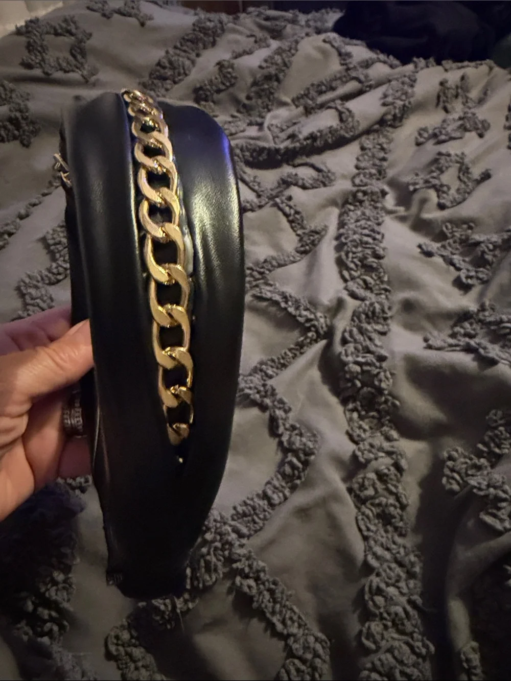 Black Padded Knot Headband with Gold Chain Detail